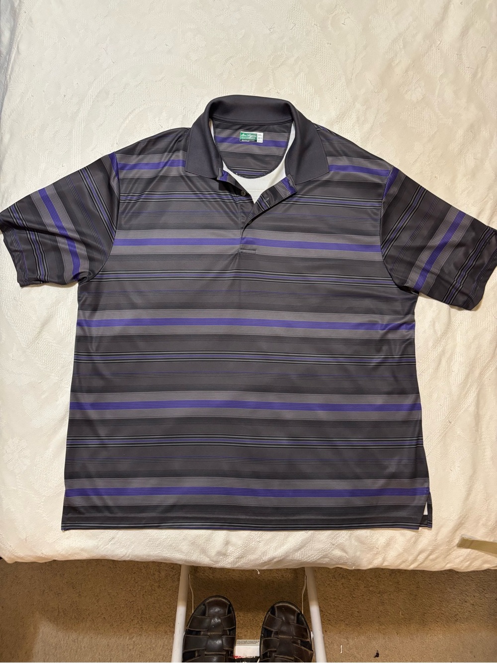 Hogan Men's Gray Polo with Purple Stripe Accents
